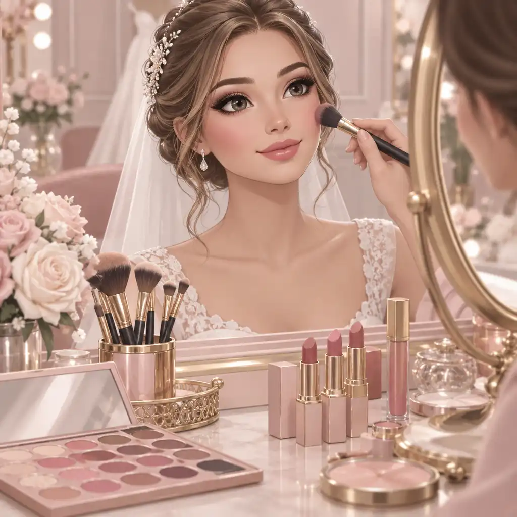 Aperçu du salon de maquillage avec les outils et la palette de couleurs